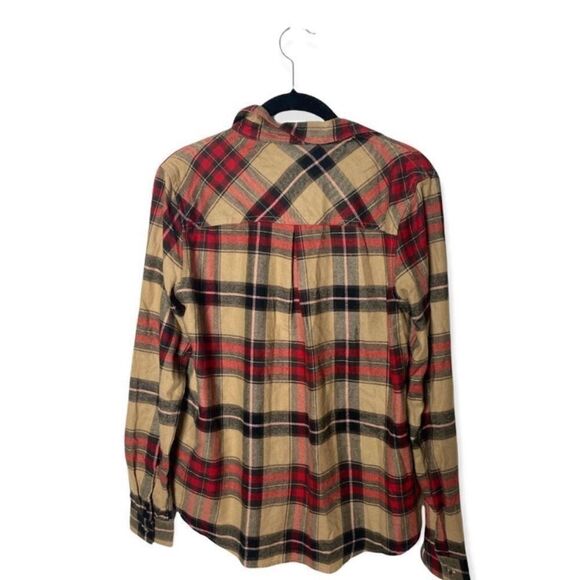 Maurices XS Plaid Flannel Button Down Shirt Tan Red NWT - Picture 3 of 4
